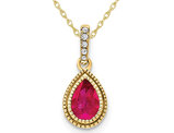 3/10 Carat (ctw) Natural Drop Ruby Pendant Necklace in 14K Yellow Gold with Diamonds and Chain